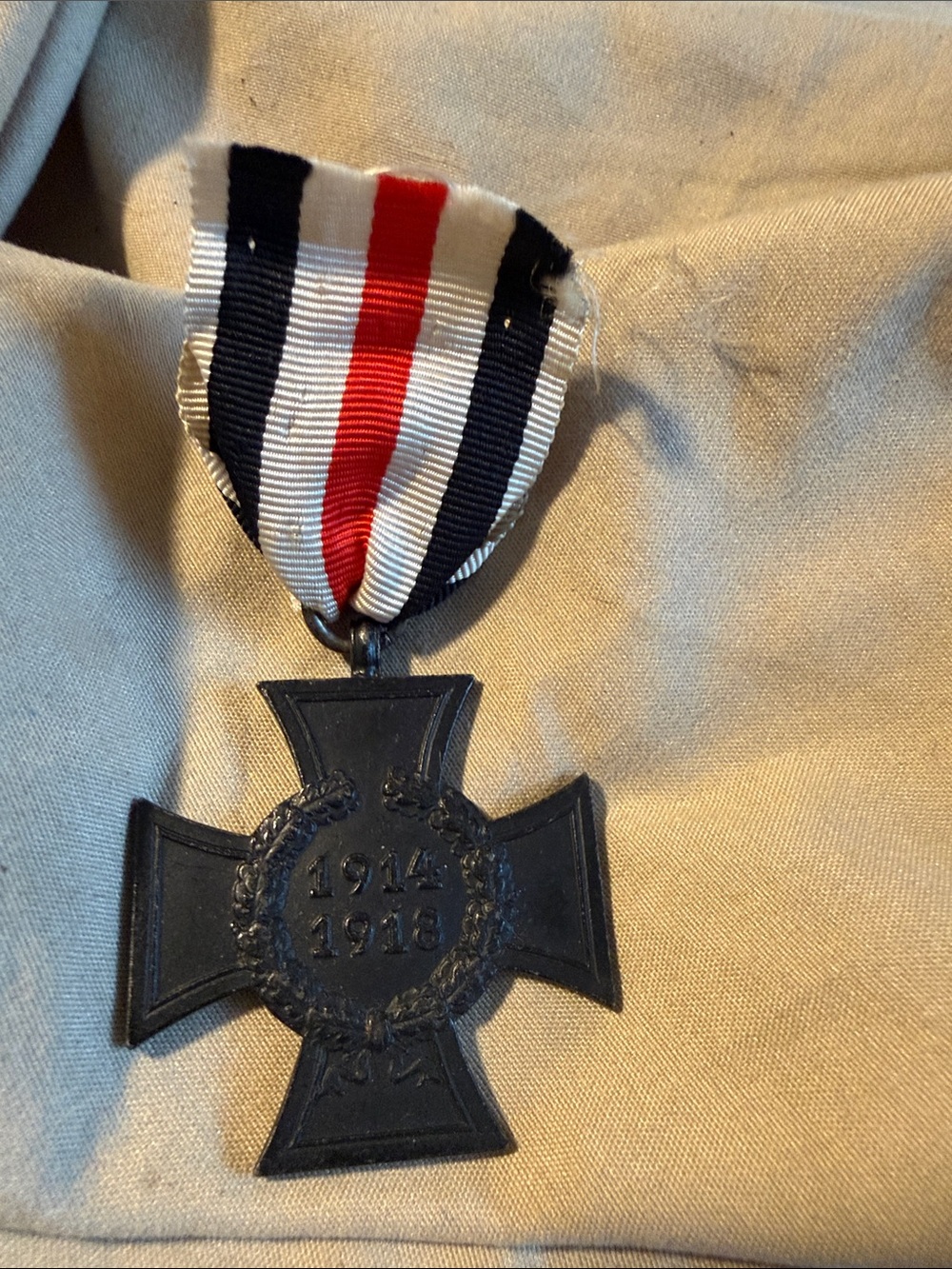 WWI Style Cross Medal with Tricolor Ribbon - Black, White, Red Honor Cross